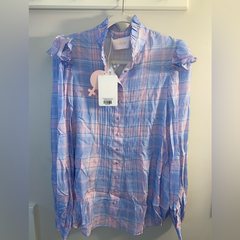 NWT Selkie Cindy Plaid Victorian Tux Blouse size M